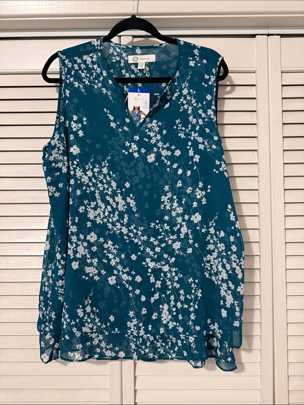 Christina B Teal Floral Sleeveless V-Neck Camisole